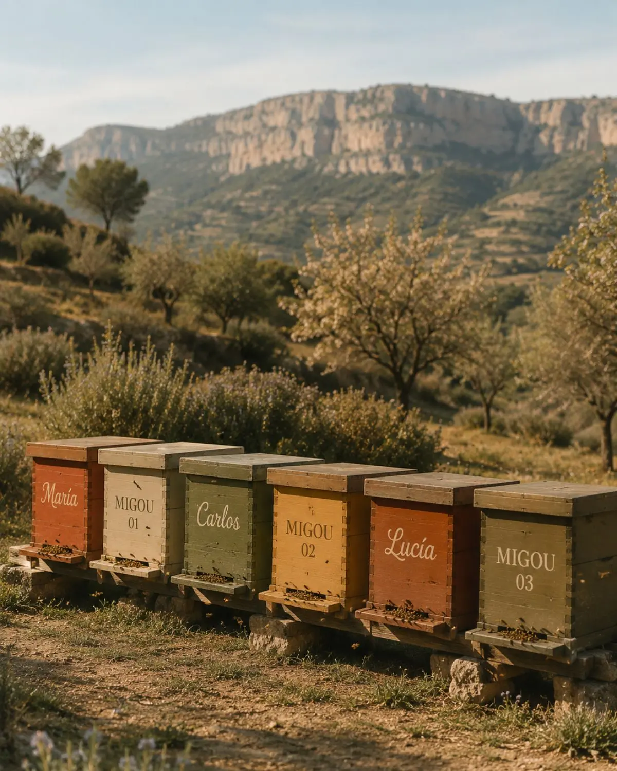 Colmenas de Finca Lady Marso, orientación este al sur de la finca
